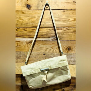 DUE FRATELLI leather shoulder bag purse cream ivory foldover tie soft vintage